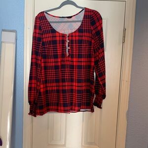 Chic Red and Black Plaid Women's Blouse